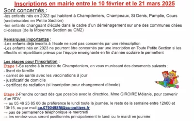 Inscriptions année scolaire 2025/2026                            Ecole Eugène Geoffriault